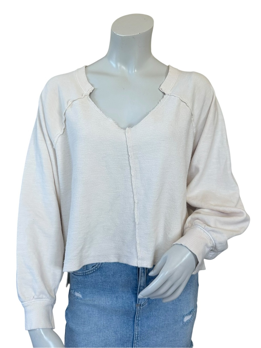 Anthropologie Pilcro Cream Cropped Reworked Popover Cotton Sweatshirt Size Large